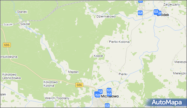 mapa Kopce gmina Michałowo, Kopce gmina Michałowo na mapie Targeo