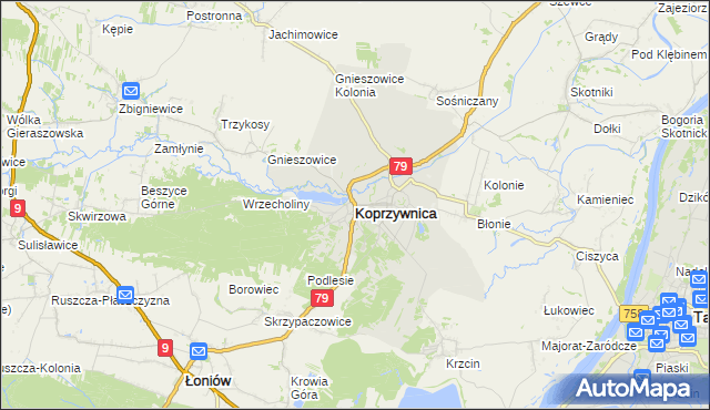 mapa Koprzywnica powiat sandomierski, Koprzywnica powiat sandomierski na mapie Targeo