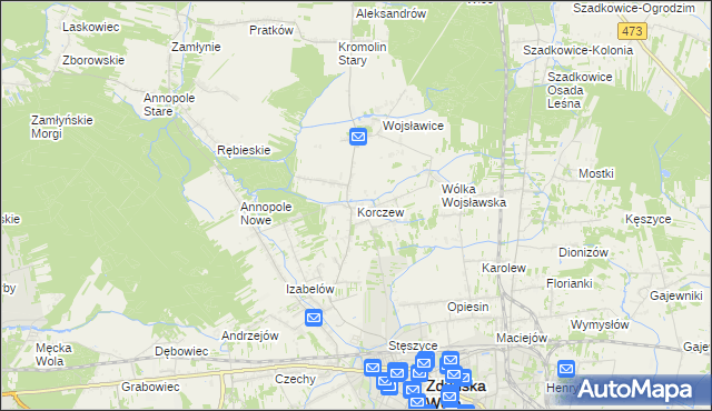 mapa Korczew gmina Zduńska Wola, Korczew gmina Zduńska Wola na mapie Targeo