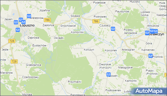 mapa Korczyn gmina Strawczyn, Korczyn gmina Strawczyn na mapie Targeo