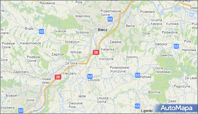 mapa Korczyna gmina Biecz, Korczyna gmina Biecz na mapie Targeo