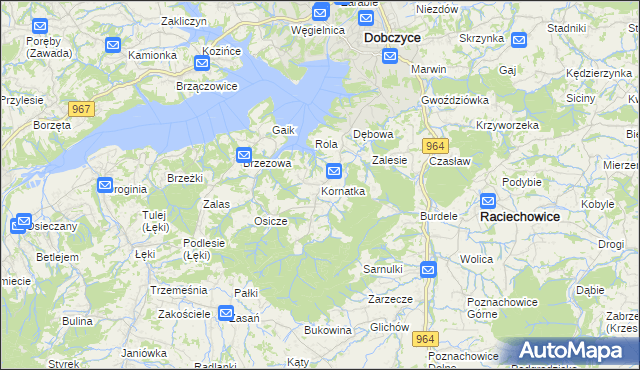 mapa Kornatka gmina Dobczyce, Kornatka gmina Dobczyce na mapie Targeo