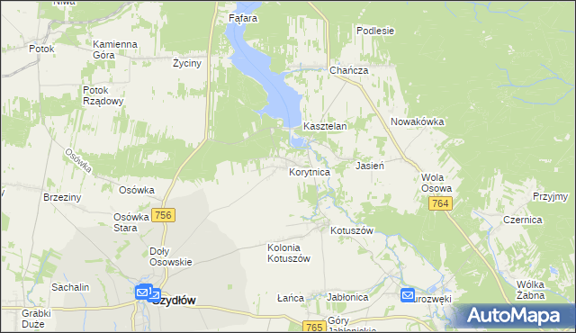 mapa Korytnica gmina Szydłów, Korytnica gmina Szydłów na mapie Targeo