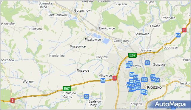mapa Korytów gmina Kłodzko, Korytów gmina Kłodzko na mapie Targeo