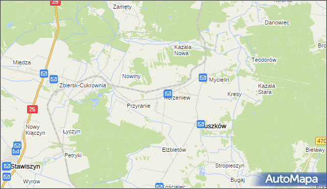 mapa Korzeniew, Korzeniew na mapie Targeo
