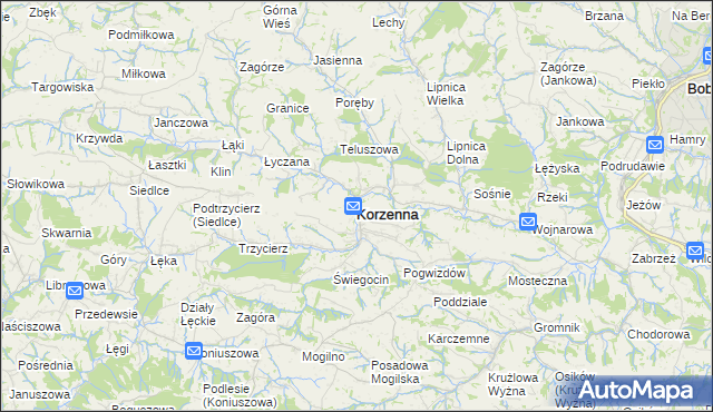 mapa Korzenna, Korzenna na mapie Targeo