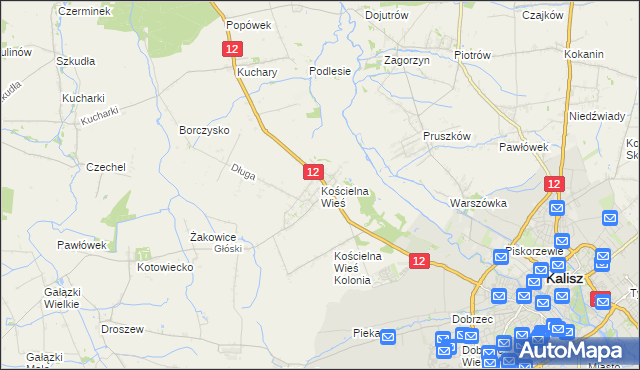 mapa Kościelna Wieś gmina Gołuchów, Kościelna Wieś gmina Gołuchów na mapie Targeo