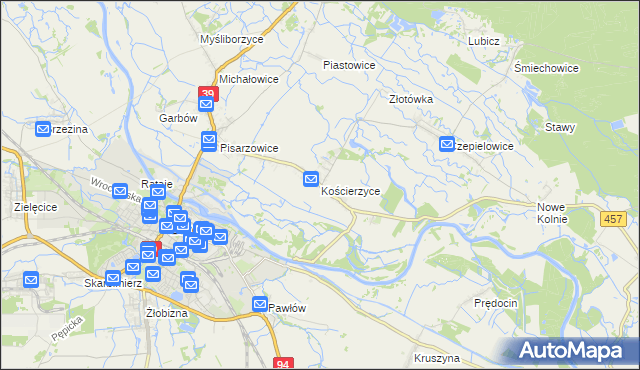 mapa Kościerzyce, Kościerzyce na mapie Targeo