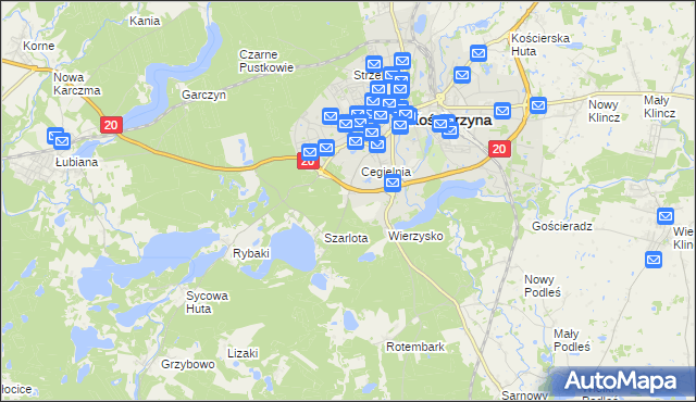 mapa Kościerzyna-Stare Nadleśnictwo, Kościerzyna-Stare Nadleśnictwo na mapie Targeo