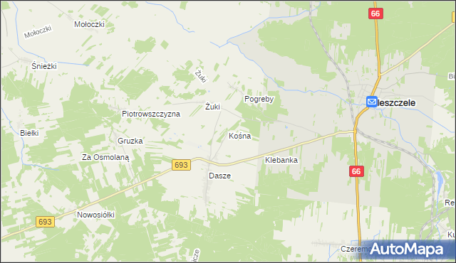 mapa Kośna, Kośna na mapie Targeo