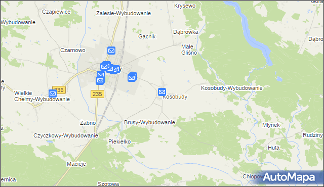 mapa Kosobudy gmina Brusy, Kosobudy gmina Brusy na mapie Targeo