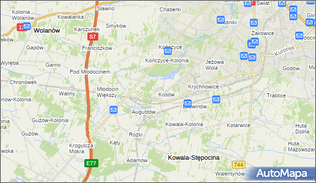 mapa Kosów gmina Kowala, Kosów gmina Kowala na mapie Targeo