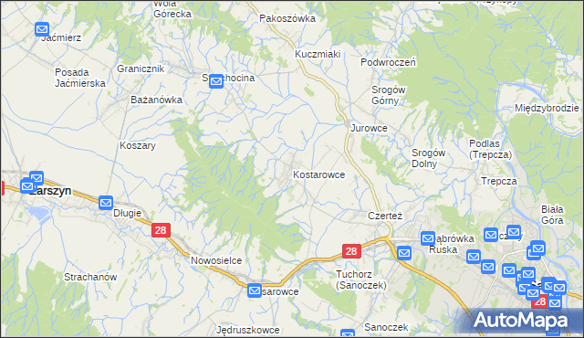 mapa Kostarowce, Kostarowce na mapie Targeo
