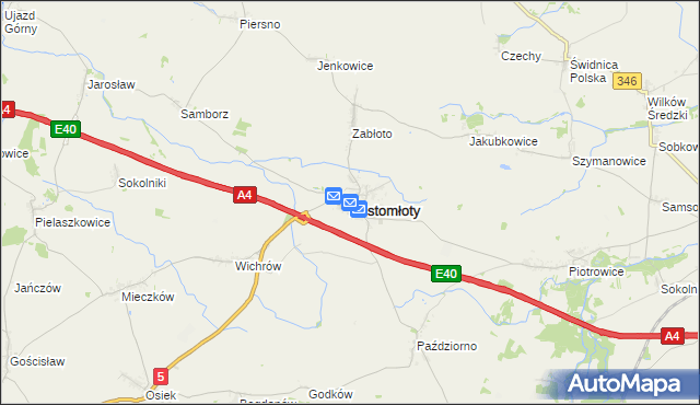 mapa Kostomłoty powiat średzki, Kostomłoty powiat średzki na mapie Targeo