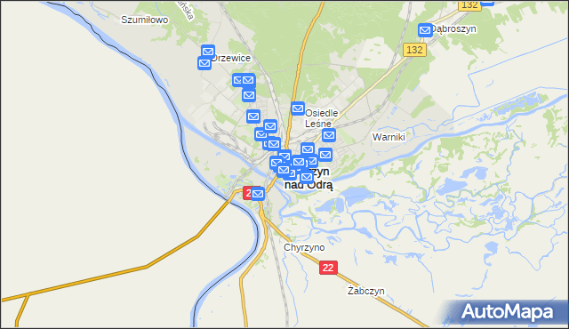 mapa Kostrzyn nad Odrą, Kostrzyn nad Odrą na mapie Targeo