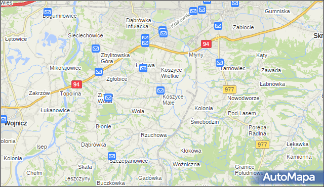 mapa Koszyce Małe, Koszyce Małe na mapie Targeo