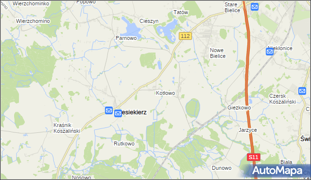 mapa Kotłowo gmina Biesiekierz, Kotłowo gmina Biesiekierz na mapie Targeo