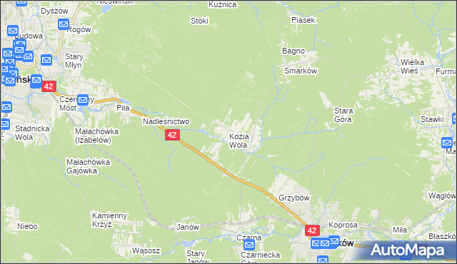 mapa Kozia Wola gmina Stąporków, Kozia Wola gmina Stąporków na mapie Targeo