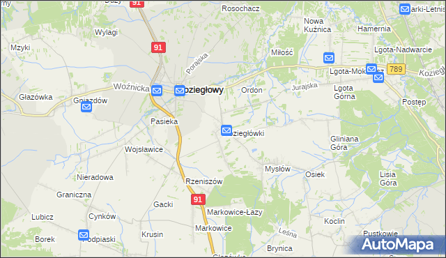 mapa Koziegłówki, Koziegłówki na mapie Targeo