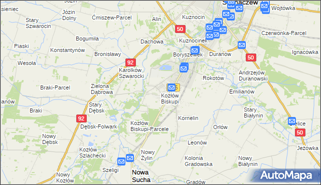 mapa Kozłów Biskupi, Kozłów Biskupi na mapie Targeo