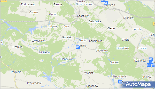 mapa Kozłów gmina Małogoszcz, Kozłów gmina Małogoszcz na mapie Targeo
