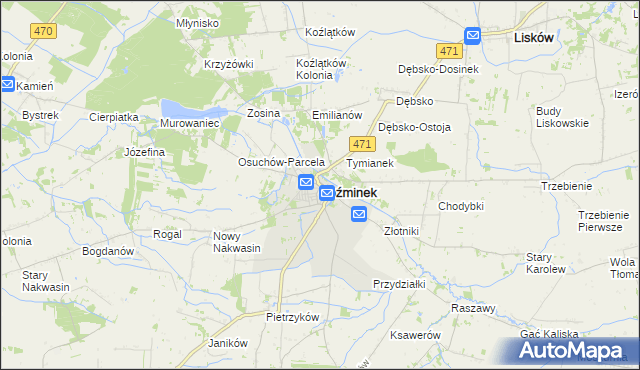 mapa Koźminek powiat kaliski, Koźminek powiat kaliski na mapie Targeo