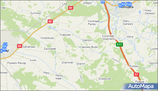 mapa Krajkowo-Budki, Krajkowo-Budki na mapie Targeo