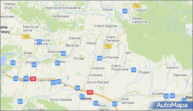 mapa Krajno-Parcele, Krajno-Parcele na mapie Targeo