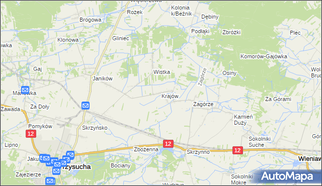 mapa Krajów gmina Przysucha, Krajów gmina Przysucha na mapie Targeo