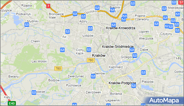 mapa Krakowa, Kraków na mapie Targeo