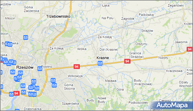 mapa Krasne powiat rzeszowski, Krasne powiat rzeszowski na mapie Targeo