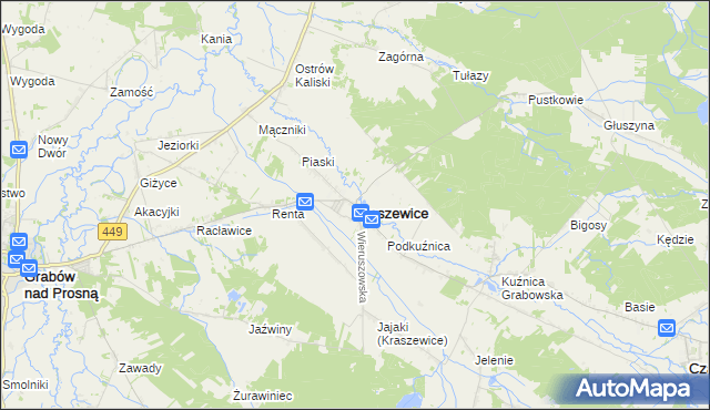 mapa Kraszewice powiat ostrzeszowski, Kraszewice powiat ostrzeszowski na mapie Targeo