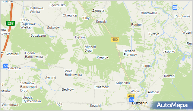 mapa Krępica gmina Burzenin, Krępica gmina Burzenin na mapie Targeo