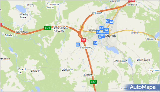 mapa Królikowo gmina Olsztynek, Królikowo gmina Olsztynek na mapie Targeo