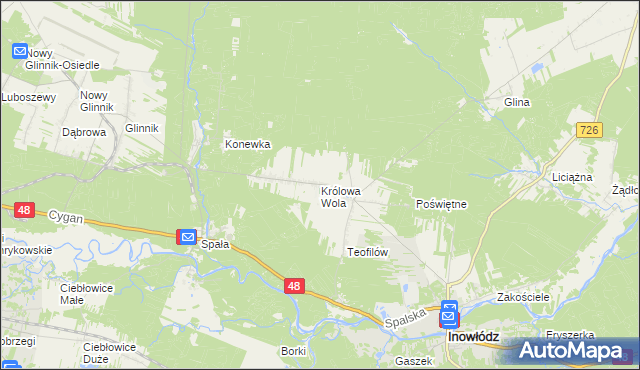 mapa Królowa Wola gmina Inowłódz, Królowa Wola gmina Inowłódz na mapie Targeo
