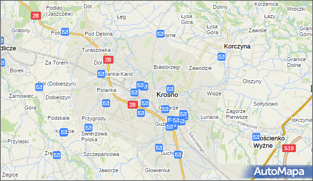 mapa Krosna, Krosno na mapie Targeo