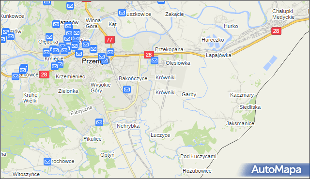 mapa Krówniki gmina Przemyśl, Krówniki gmina Przemyśl na mapie Targeo