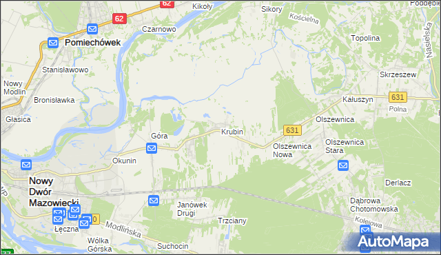 mapa Krubin gmina Wieliszew, Krubin gmina Wieliszew na mapie Targeo
