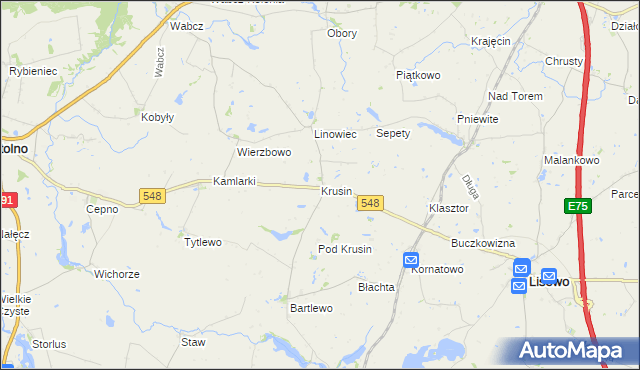 mapa Krusin gmina Lisewo, Krusin gmina Lisewo na mapie Targeo
