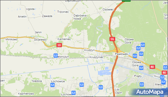 mapa Kruszyn gmina Sicienko, Kruszyn gmina Sicienko na mapie Targeo