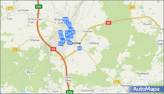 mapa Kruszyna gmina Sulechów, Kruszyna gmina Sulechów na mapie Targeo