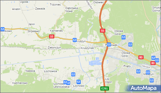 mapa Kruszyniec gmina Sicienko, Kruszyniec gmina Sicienko na mapie Targeo