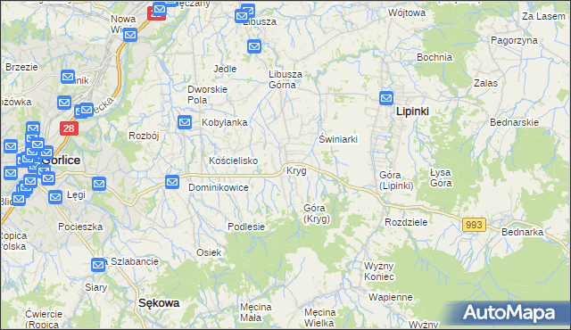mapa Kryg, Kryg na mapie Targeo