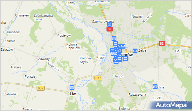 mapa Krypy gmina Liw, Krypy gmina Liw na mapie Targeo