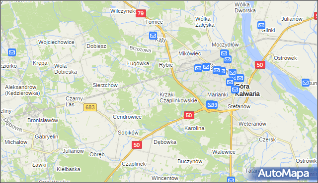mapa Krzaki Czaplinkowskie, Krzaki Czaplinkowskie na mapie Targeo
