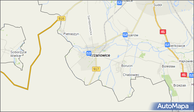 mapa Krzanowice powiat raciborski, Krzanowice powiat raciborski na mapie Targeo