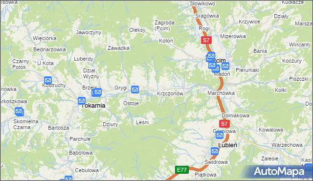 mapa Krzczonów gmina Tokarnia, Krzczonów gmina Tokarnia na mapie Targeo