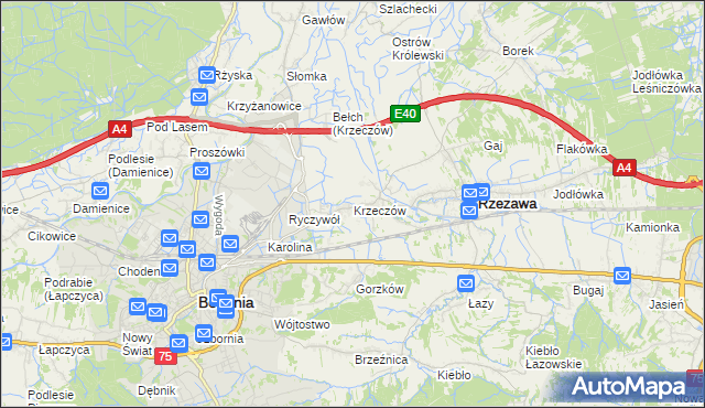 mapa Krzeczów gmina Rzezawa, Krzeczów gmina Rzezawa na mapie Targeo