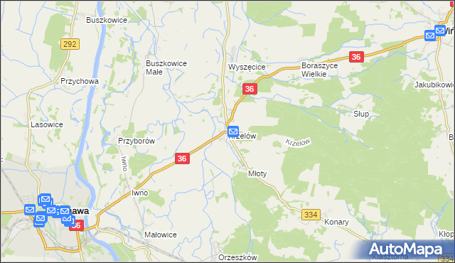 mapa Krzelów gmina Wińsko, Krzelów gmina Wińsko na mapie Targeo