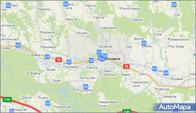 mapa Krzeszowice, Krzeszowice na mapie Targeo